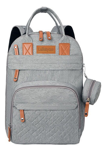 Mochila Maternal Con Monedero Y Colgador Lubabycas Gris