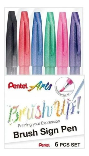 Caneta Brush Sign Pen Estojo Com 6 Cores - Pentel