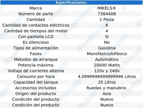 Generador 10000w Con Batería Motor 4 Tiempos Mikel´s