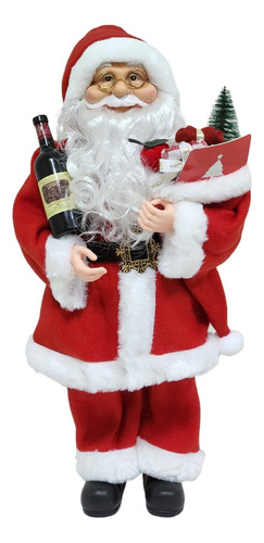 Papai Noel Com Garrafa De Vinho Em Tecido 45 Cm
