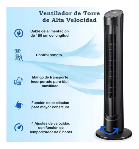 Ventilador De Torre 40 Pulgadas 4 Velocidades Con Control R 1.016 M 60 Negro Negro Plástico