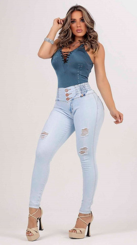 Imagem 3 de 5 de Calça Rhero Jeans Feminina Skinny Cintura Alta Rasgada Bojo