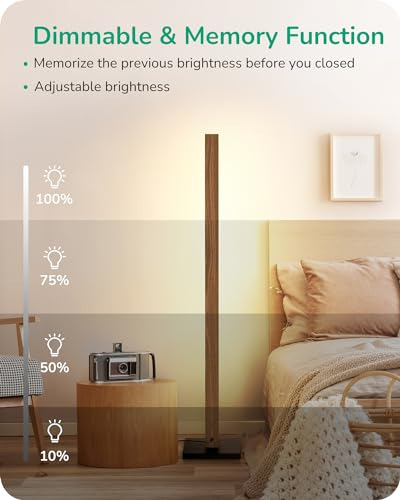 Lámpara De Pie Led Madera Regulable Control Remoto, 7 Temper