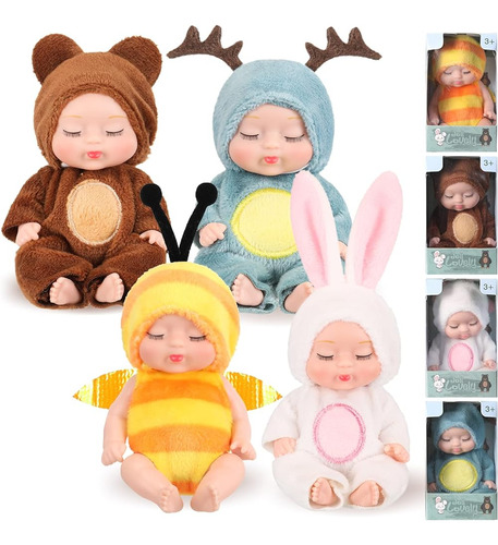 Hanaive 4 Pcs 4 Pulgadas Mini Baby Dolls Realistas Baby Doll