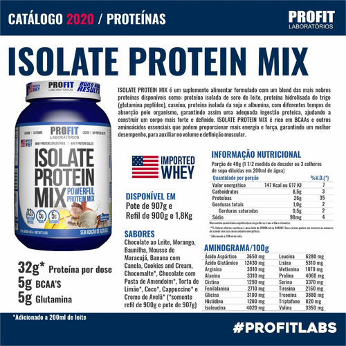 Whey Isolate Protein Mix Refil 1,8kg - Profit Labs Sabor Torta de limão
