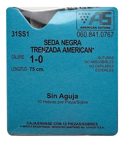 Seda Negra Trenzada American Calibre: 1-0 Long: 75 Cm