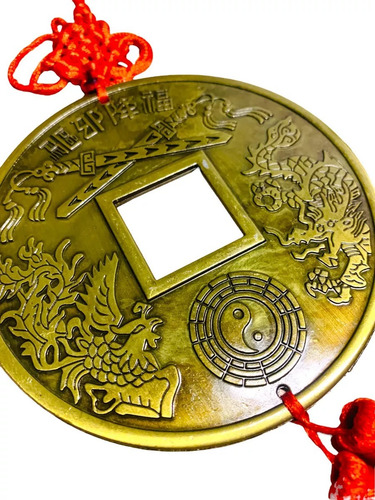 Colgante Amuleto Moneda China Hilos Rojos Destino Suerte