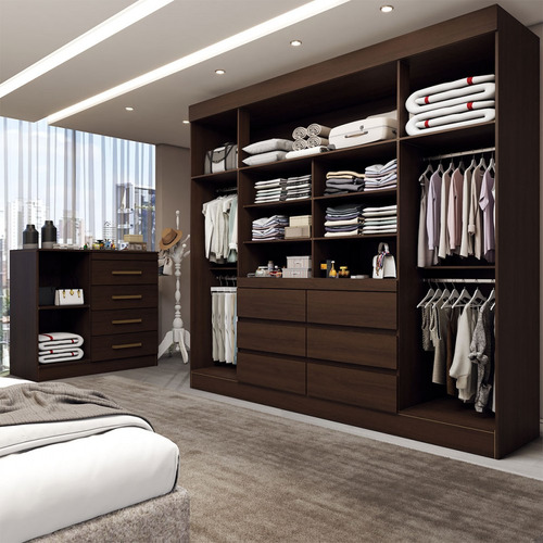 Guarda-roupa Casal Honey 4 Portas Espelho Ébano - Pm Cor Marrom-escuro