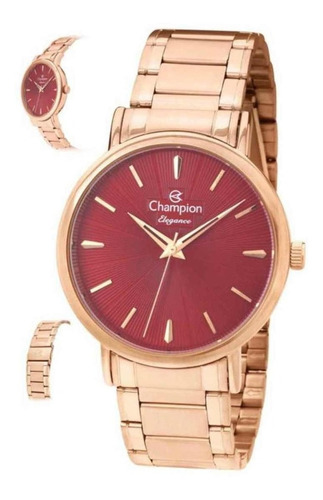 Relógio Champion Feminino Rosé Fundo Vinho Cn24477i