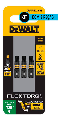 Puntas Para Taladro 3 Piezas T25 De 1 Dewalt (dwaf1tx25ir3)