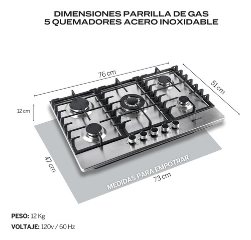 Combo Parrilla De Gas Y Campana 80 Cm | Ta80ma5 | Fline Color Gris