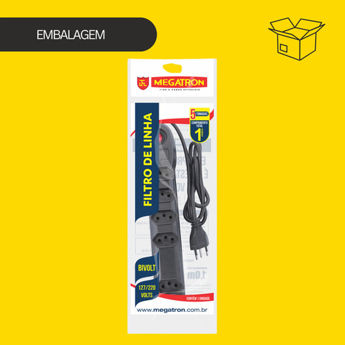Filtro De Linha 6 Tomadas 1 Metro 10a Bivolt Preto Megatron