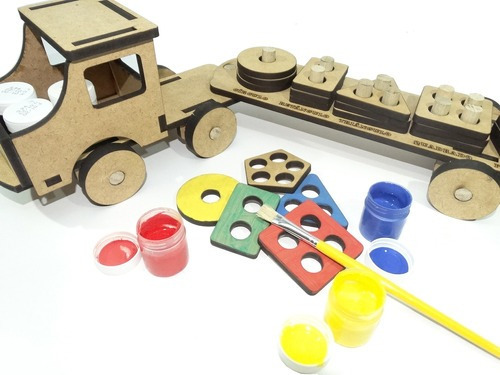 Brinquedo Caminhão Montessori Figuras Geométricas P/ Pintar