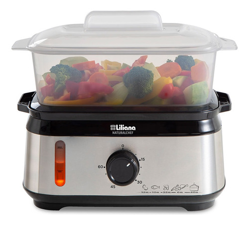 Vaporiera Liliana Av925 Naturalchet 950w 3 Niveles Color Acero Inox