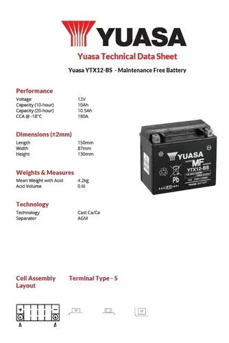 Yuasa Bateria (moto) Ytx12-bs