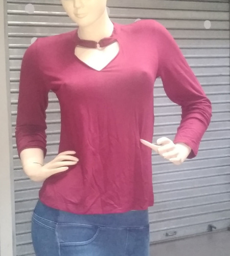 Polo Blusa Mujer Talla M Color Vino Lycra Algodón