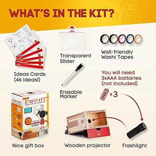 kipod Wooden Art Tracing Projector Drawing Kit for Kids with Washi