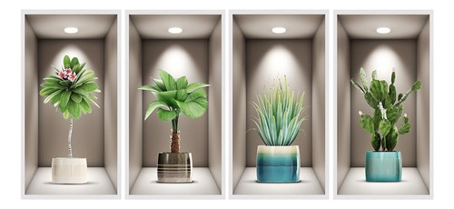 Imagitek Paquete De 4 Calcomanías De Pared 3d De Plantas Ver