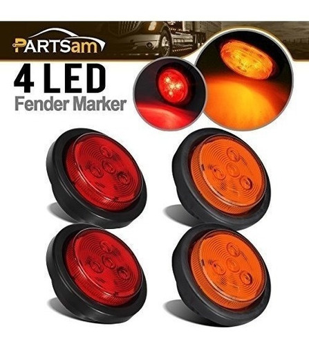 Partsam 2 Amber 2 Red Truck Trailer 25 Round Side Marker Led