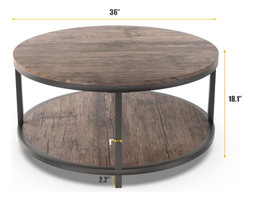 Mesa De Centro Redonda, Superficie De Madera Rústica Y...