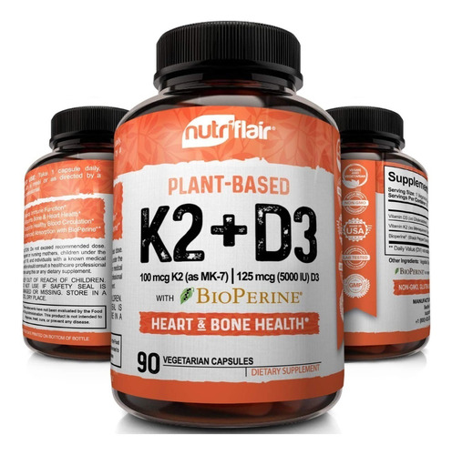 Vitamina K2 Mk7 D3 5000 Ui Suplemento Pimienta Negra 90 Cap