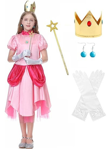 Disfraz Princesa Melocoton Para Niñas Vestido Rosa Con Acces