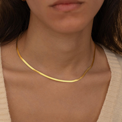 Chesky 14 K Banhado A Ouro Cobra Corrente Colar De Ouro Espi