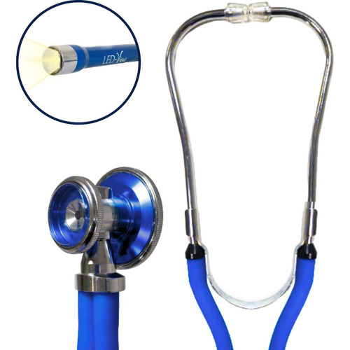 Estetoscopio Doble Campana Y Lampara Diagnostico Veterinario Color Azul