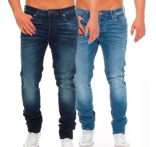 Kit 2 Calça Jeans Masculina Slim Fit Lycra Média E Escura