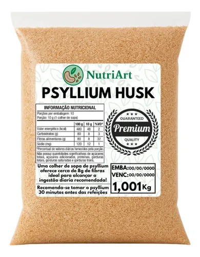 Psyllium Husk 1KG Fibra Ajuda A Emagrecer Natural (100%) - Psilli...