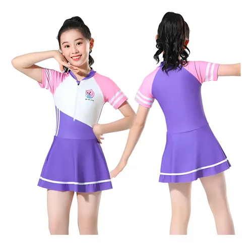 Vestido De Baño Falda Niña Deportivo Con Short Cremallera