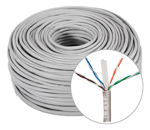 Bobina Cable Utp Cat 6 Gris 100m 8 Hilos Cctv Rj45 0.50mm