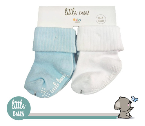 Set Little Ones Medias Lisas Celestes Y Blancas 6 A12m 2 P.