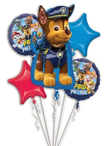 5 Globos Temática Paw Patrol