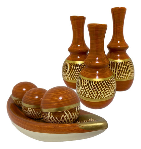 Jogo Ceramica Decorativo Centro Mesa Sala Enfeite Conjunto Cor Cristal Caramelo Dourado