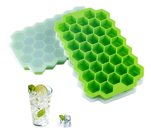 Molde De Silicona For Cubitos De Hielo De 2 Piezas Con Tapa