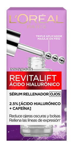 Imagen 3 de 10 de Ácido Hialurónico Sérum de Ojos L'Oréal Paris Revitalift día/noche para piel normal de 20mL