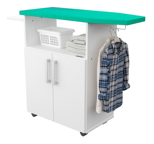 Imagen 5 de 9 de Mueble Tabla De Planchar Organizador De Planchado Puertas Para Guardado Posa Plancha Espacio Para Colgar Perchas