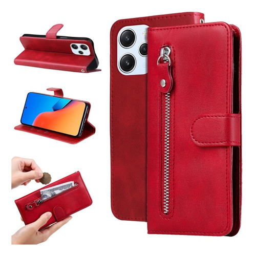 Capa Carteira De Couro Com Zíper Para Xiaomi Redmi