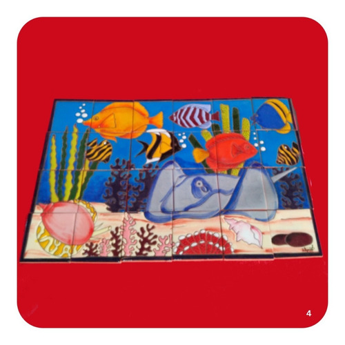 Imagen 2 de 4 de Mural Retablo De Talavera Poblana Acuario 65x43 Cm M4