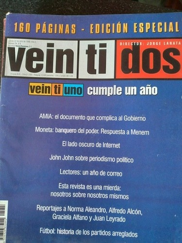 Revista Veintidos Edición Especial Alfano 22/7 1999 N54