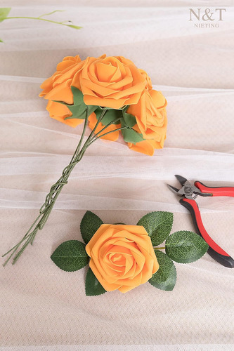 Flores Artificiales, Flores Falsas, Rosas Naranjas Perfectas