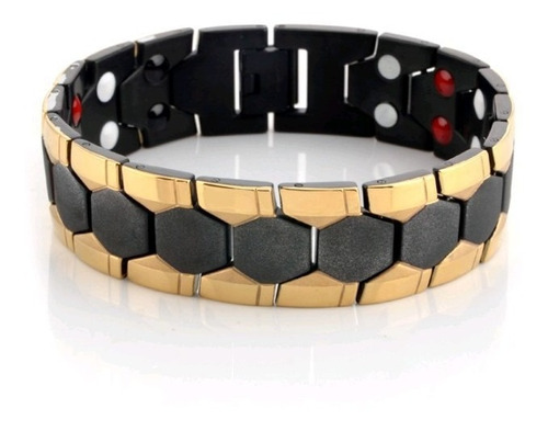 Pulsera Magnetica Acero Titanio Terapia Iman Black Gold