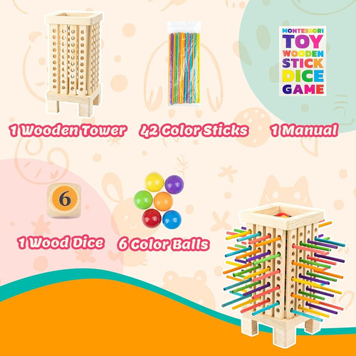 Juego De Mesa Montessori De Madera Con Palos De Colores Y Da