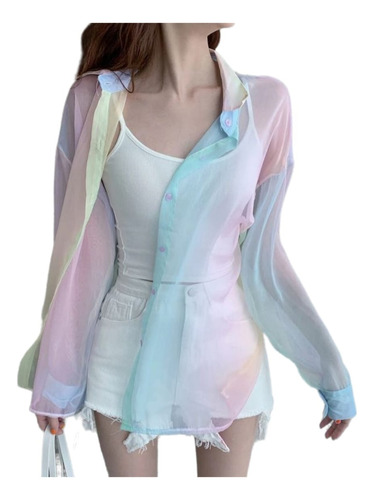 Sexy Bluson Rainbow Blusa Transparente Arcoiris Kawaii