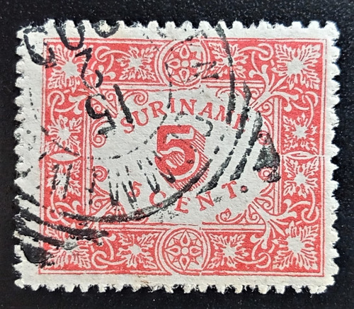 Surinam, Sello Yv 58 5c Rojo Serrado 1909 Usado L18255