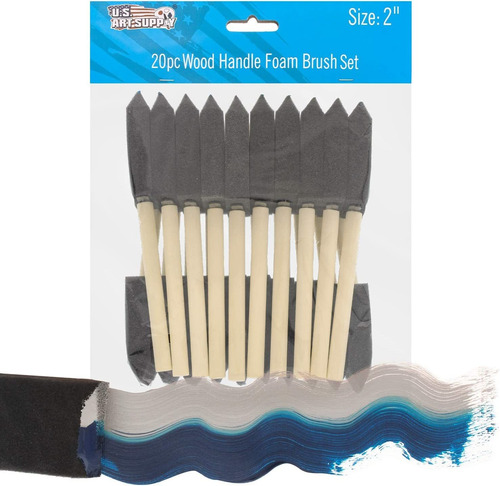 Us Art Supply 2 Inch Foam Sponge Wood Handle Paint Brush Set