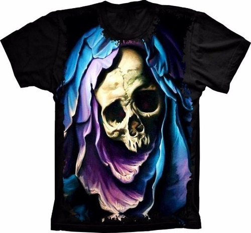 Camiseta Caveira Skull Diferente Detalhe Estilo Barata Preta