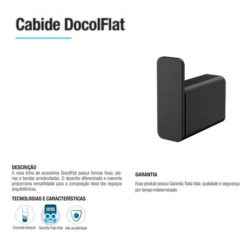 Kit 2 Peças Cabide Simples Banheiro Docol Flat 009609ce Onix