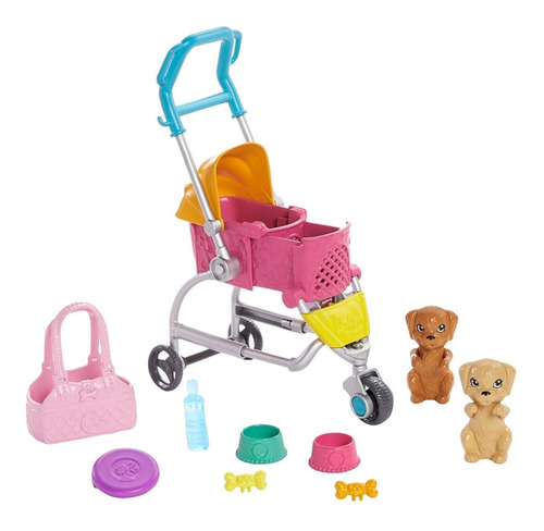Imagen 4 de 10 de Barbie Carriola De Perritos, Muñeca, 2 Cachorros, Accesorios